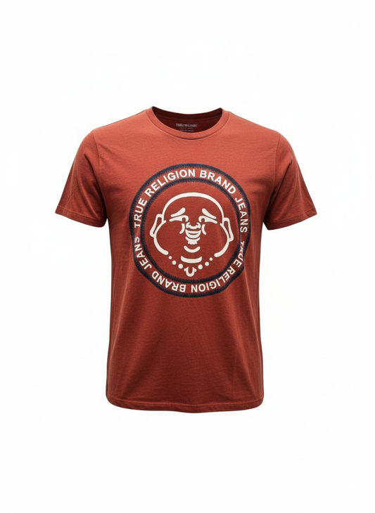 Playera True Religion Estampado Circular Rostro budda Frente Cobrizo