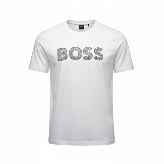 Playera BOSS Blanca logo grande estampado diseño unico
