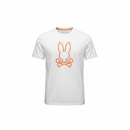 Playera Psycho Bunny Blanca estampado conejo bordado 3D