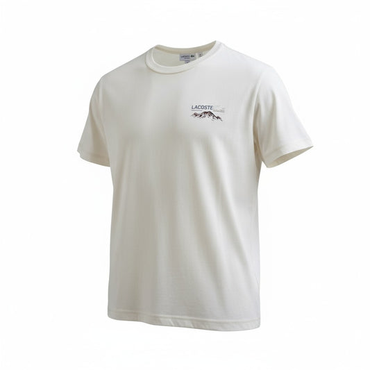 Playera Lacoste Blanca estampado topografico en espalda